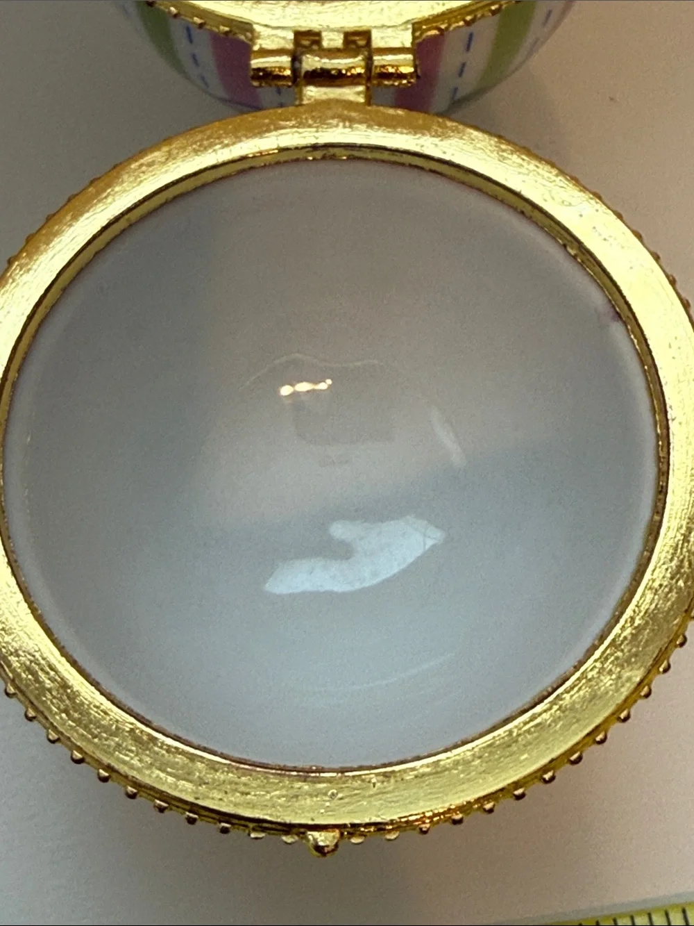 Genuine Porcelain hand painted romantic Victorian style egg shaped trinket box
